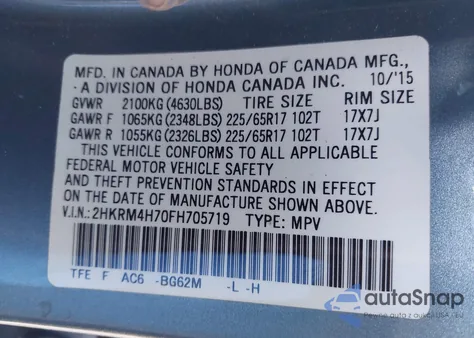 2015 Honda Cr-V Ex-L from USA, damaged, VIN 2HKRM4H70FH705719